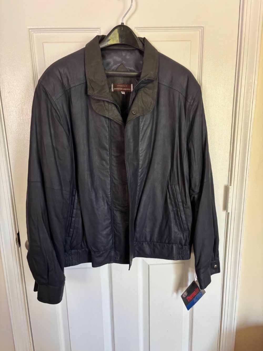 Johnston & Murphy Bomber Jacket Thermolite Lined Navy Blue Leather 40 Regular